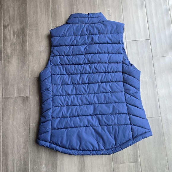 Gap Women's Striped Blue Puffer Vest Color Block Red Pink Size Medium - Picture 3 of 5